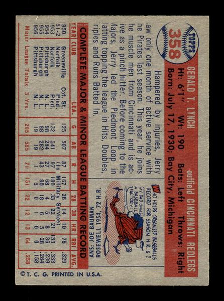 1957 Topps #358 Jerry Lynch Cincinnati Redlegs EX HOF-10005766