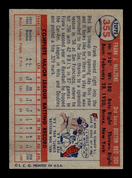1957 Topps #355 Frank Malzone Boston Red Sox EX HOF-10005773