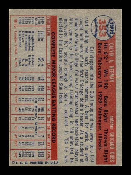 1957 Topps #353 Cal Neeman Chicago Cubs EX HOF-10005777