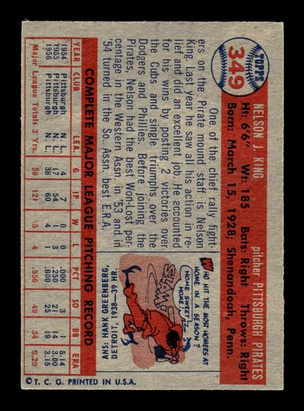 1957 Topps #349 Nelson King Pittsburgh Pirates EX HOF-10005778