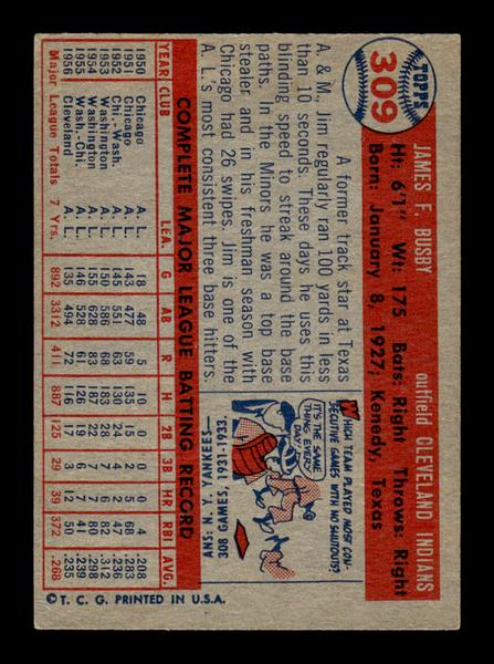1957 Topps #309 Jim Busby Cleveland Indians EX HOF-10005795