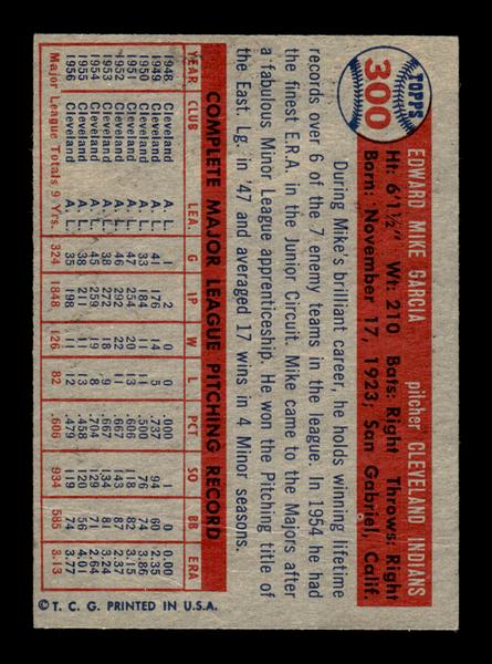 1957 Topps #300 Mike Garcia Cleveland Indians VG CR HOF-10005797