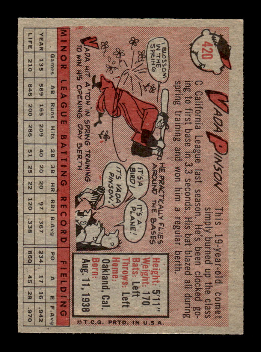 1958 Topps #420 Vada Pinson Cincinnati Redlegs EX HOF-10005803