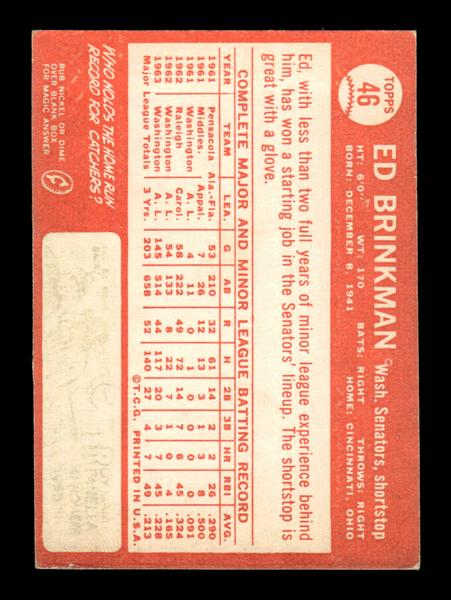 1964 Topps #46 Ed Brinkman Washington Senators EX HOF-10005840