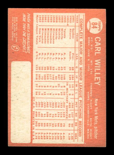 1964 Topps #84 Carl Willey New York Mets EX HOF-10005869