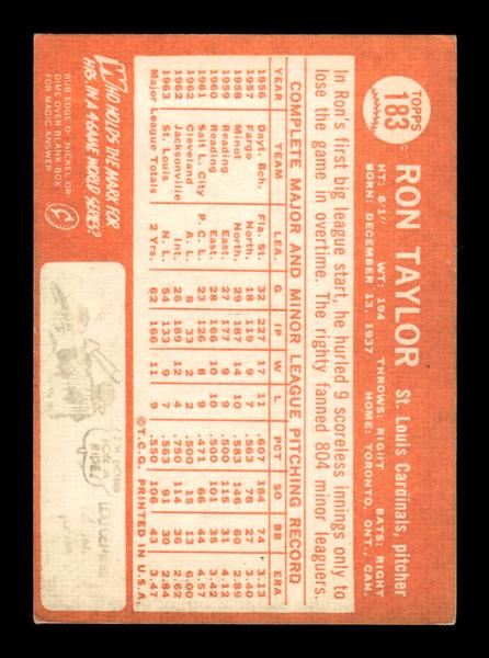 1964 Topps #183 Ron Taylor St. Louis Cardinals EX HOF-10005940