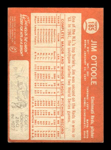 1964 Topps #185 Jim O'Toole Cincinnati Reds EX HOF-10005942