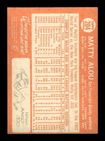 1964 Topps #204 Matty Alou San Francisco Giants EX HOF-10006007