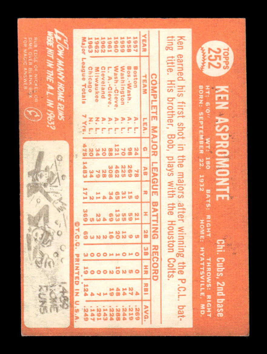1964 Topps #252 Ken Aspromonte Chicago Cubs EX HOF-10006036