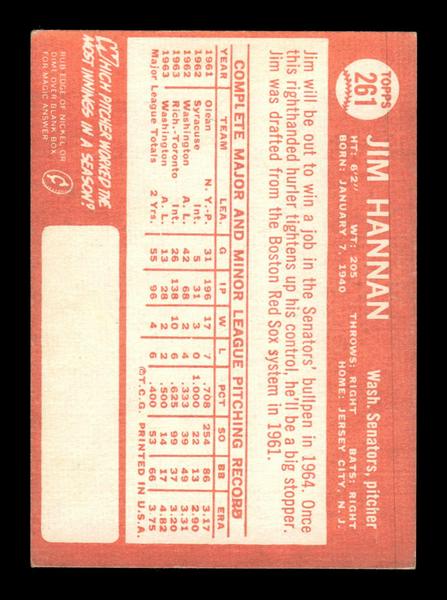 1964 Topps #261 Jim Hannan Washington Senators EX HOF-10006043