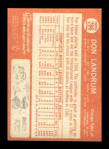 1964 Topps #286 Don Landrum Chicago Cubs EX HOF-10006061