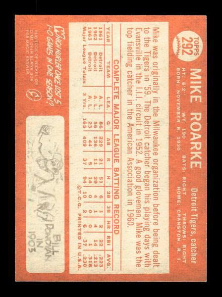 1964 Topps #292 Mike Roarke Detroit Tigers EX HOF-10006066