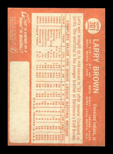 1964 Topps #301 Larry Brown Cleveland Indians EX HOF-10006073