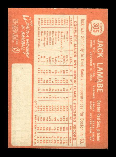 1964 Topps #305 Jack Lamabe Boston Red Sox EX HOF-10006077