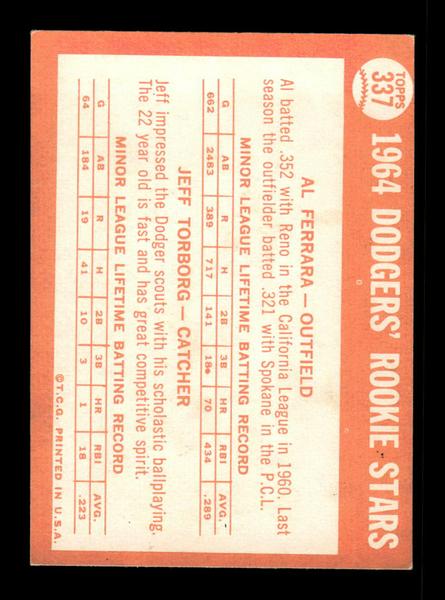 1964 Topps #337 Dodgers 1964 Rookie Stars Ferrara Torborg EX HOF-10006101