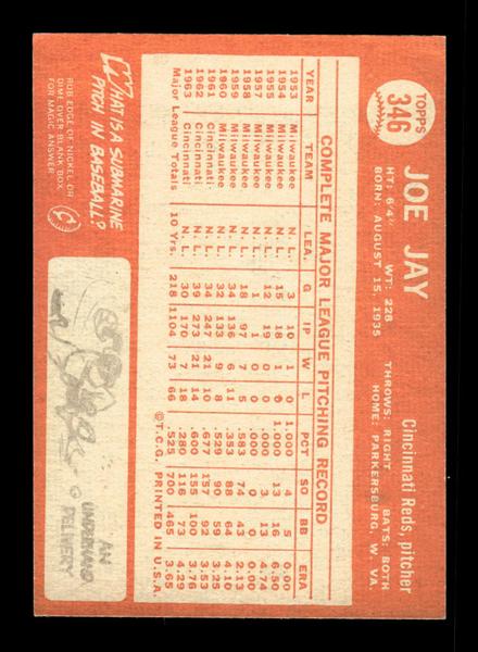 1964 Topps #346 Joe Jay Cincinnati Reds EX HOF-10006108