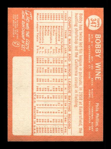 1964 Topps #347 Bobby Wine Philadelphia Phillies EX HOF-10006109