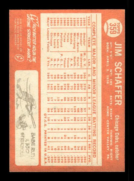 1964 Topps #359 Jim Schaffer Chicago Cubs EX HOF-10006120