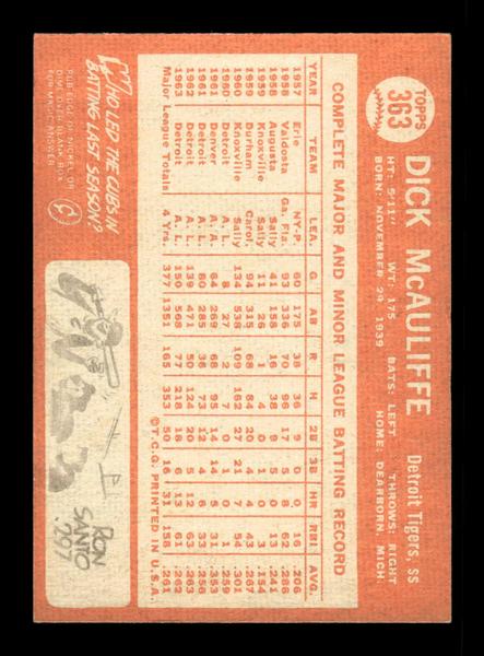 1964 Topps #363 Dick McAuliffe Detroit Tigers EX HOF-10006123