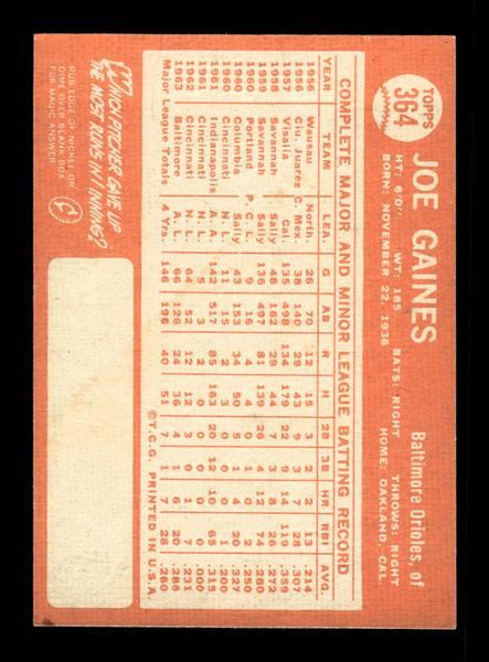 1964 Topps #364 Joe Gaines Baltimore Orioles EX HOF-10006124