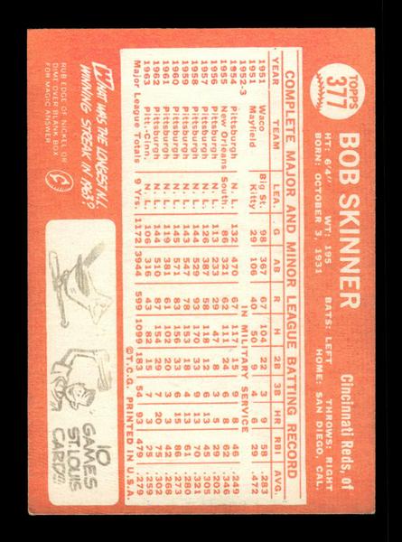 1964 Topps #377 Bob Skinner Cincinnati Reds EX HOF-10006131