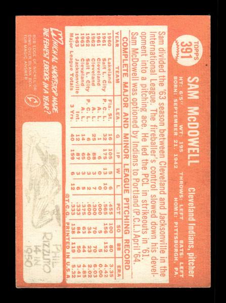 1964 Topps #391 Sam McDowell Cleveland Indians EX HOF-10006143