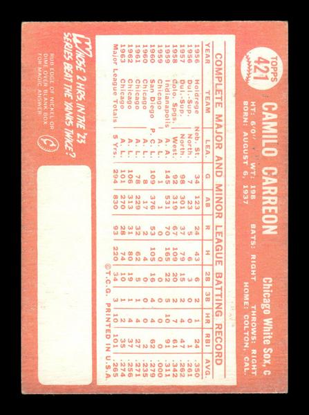 1964 Topps #421 Camilo Carreon Chicago White Sox EX HOF-10006166