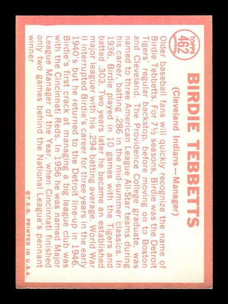 1964 Topps #462 Birdie Tebbetts Cleveland Indians EX HOF-10006191