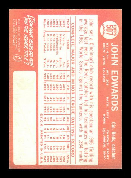 1964 Topps #507 John Edwards Cincinnati Reds EX HOF-10006207
