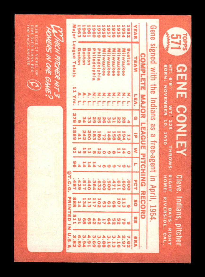 1964 Topps #571 Gene Conley Cleveland Indians EX HOF-10006222
