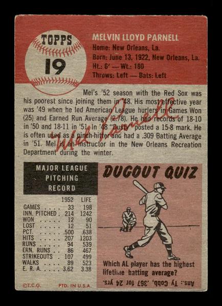 1953 Topps #19 Mel Parnell Boston Red Sox EX HOF-10006306