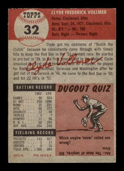1953 Topps #32 Clyde Vollmer Boston Red Sox Crease Free EX HOF-10006319