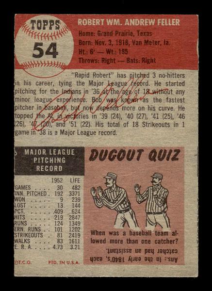 1953 Topps #54 Bob Feller Cleveland Indians VG HOF-10006341