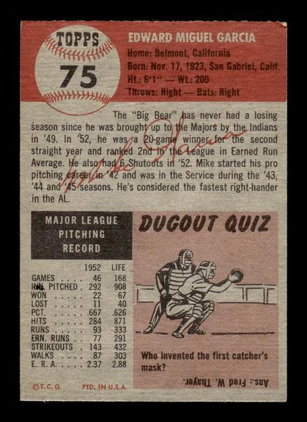 1953 Topps #75 Mike Garcia Cleveland Indians EX HOF-10006361