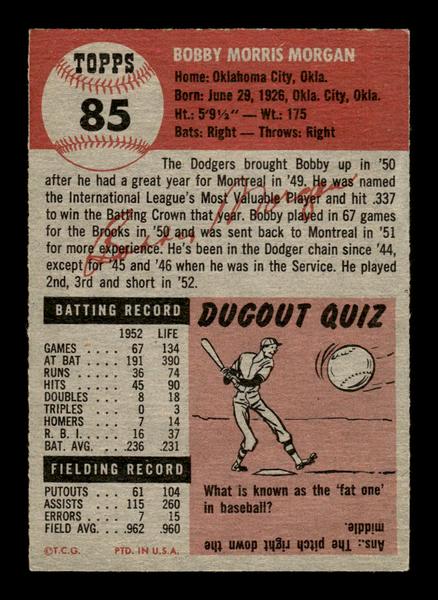 1953 Topps #85 Bobby Morgan Brooklyn Dodgers Crease Free EX HOF-10006370