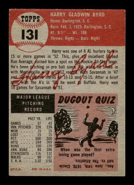 1953 Topps #131 Harry Byrd Philadelphia Athletics Crease Free EX HOF-10006416