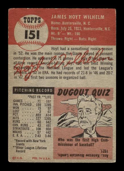 1953 Topps #151 Hoyt Wilhelm New York Giants VG HOF-10006436
