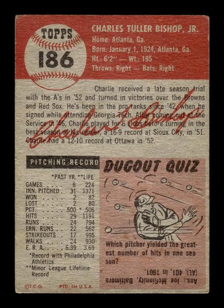 1953 Topps #186 Charlie Bishop Athletics VG HOF-10006471