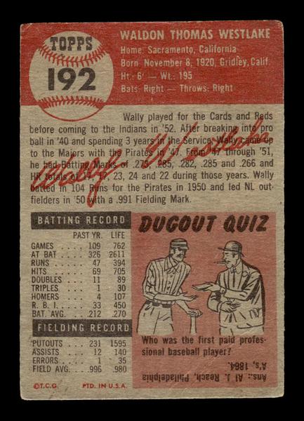 1953 Topps #192 Wally Westlake Cleveland Indians VG HOF-10006477