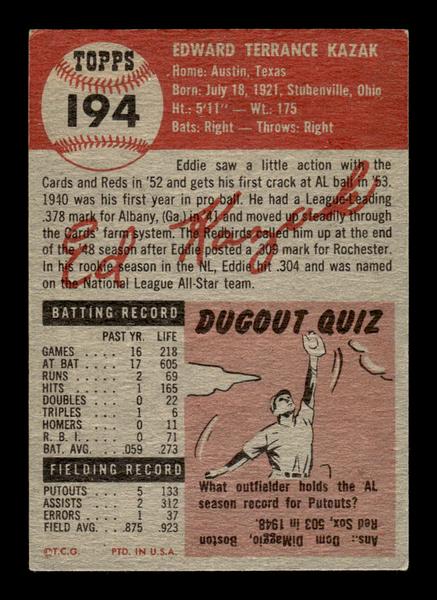 1953 Topps #194 Eddie Kazak Detroit Tigers VG HOF-10006479