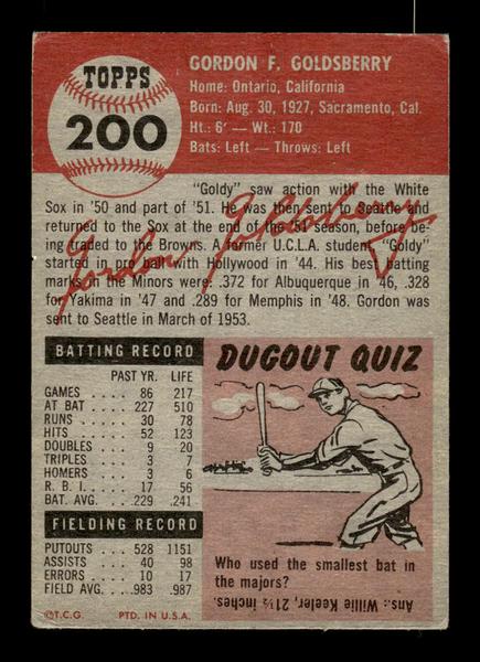 1953 Topps #200 Gordon Goldsberry St. Louis Browns EX HOF-10006485