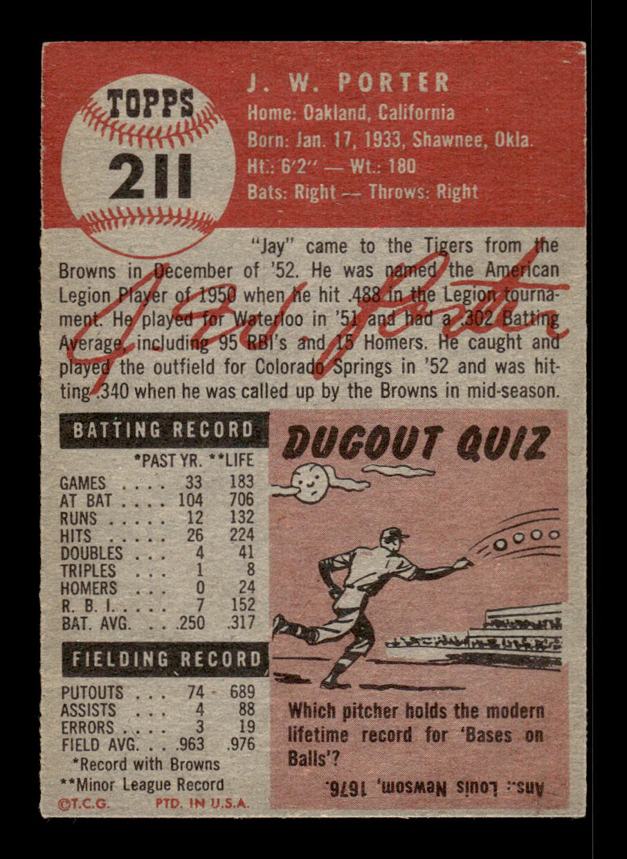 1953 Topps #211 J.W. Porter Detroit Tigers VGEX HOF-10006568