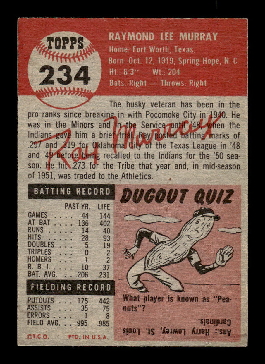 1953 Topps #234 Ray Murray Philadelphia Athletics Crease Free VGEX HOF-10006590