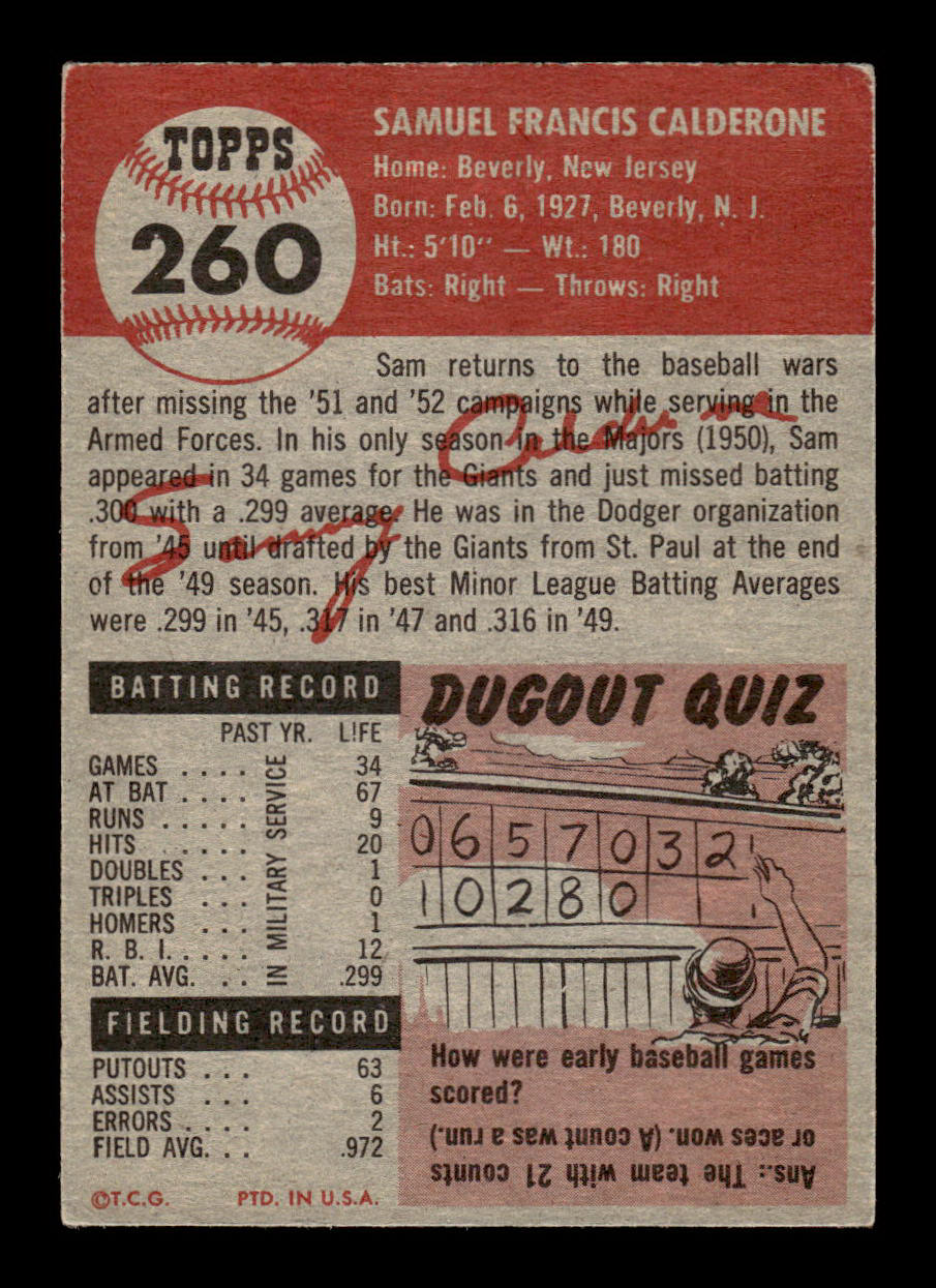 1953 Topps #260 Sam Calderone New York Giants Crease Free EX HOF-10006614