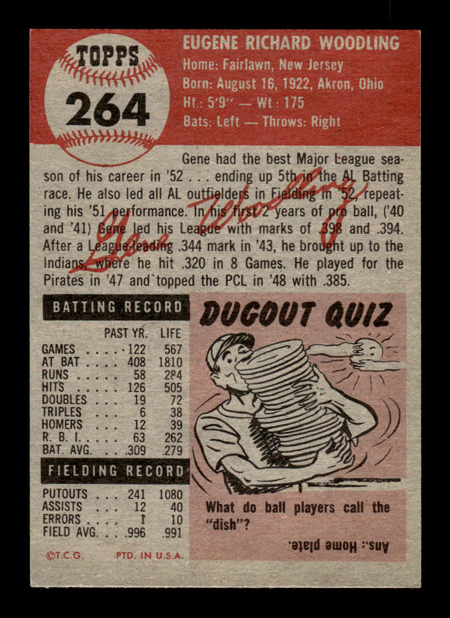 1953 Topps #264 Gene Woodling New York Yankees Crease Free EX HOF-10006617