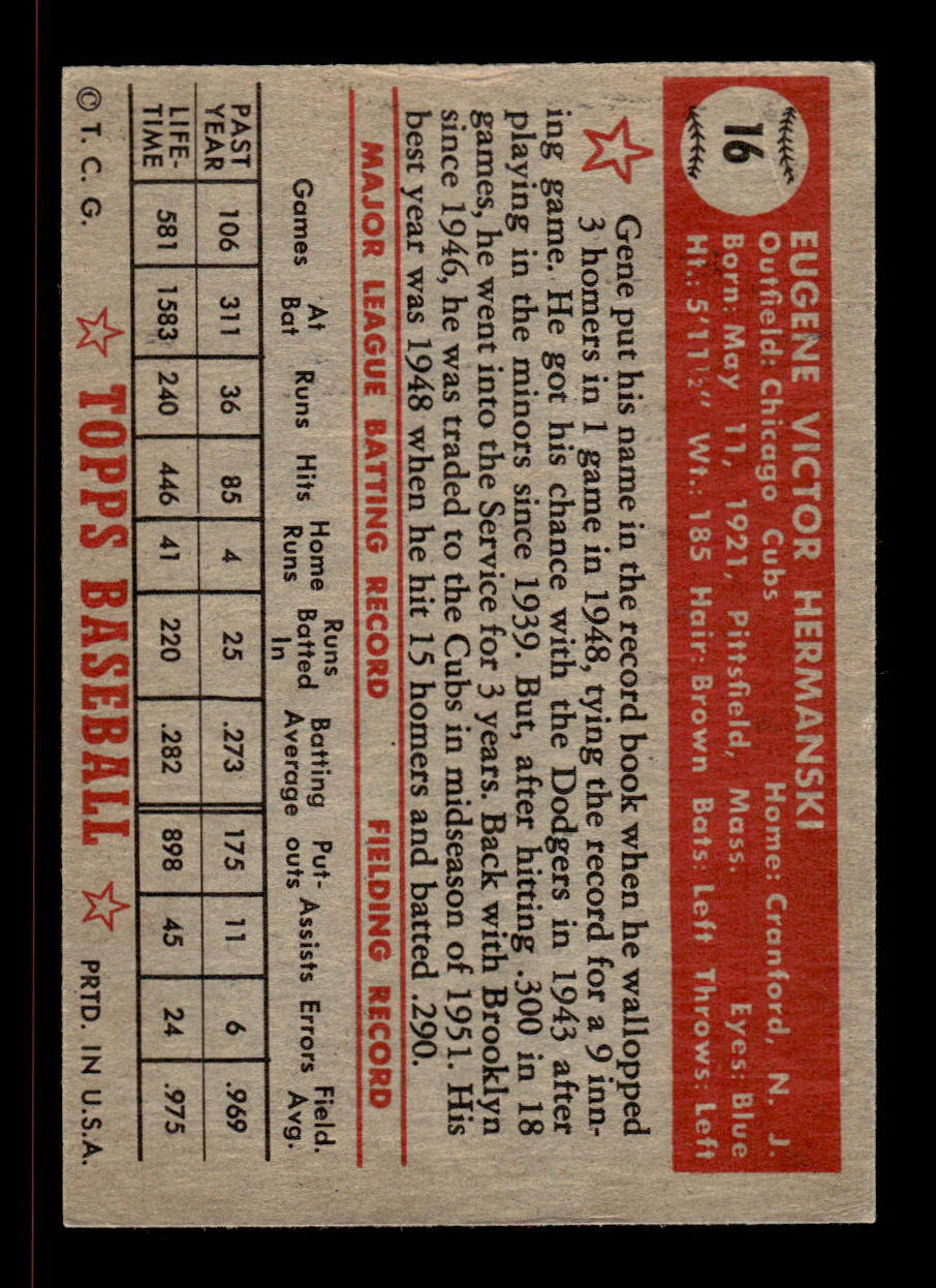1952 Topps #16 Gene Hermanski Chicago Cubs VGEX HOF-10006645