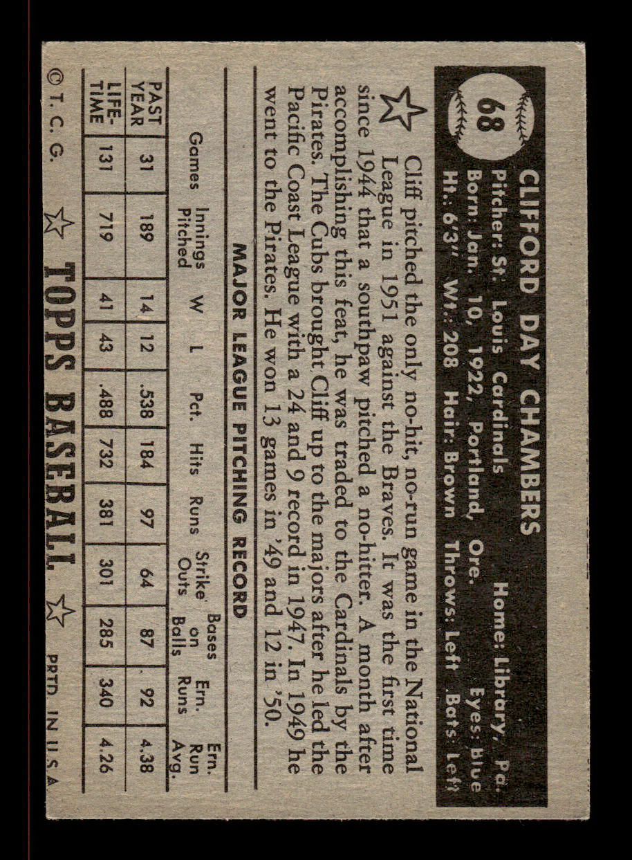 1952 Topps #68 black Cliff Chambers St. Louis Cardinals EX HOF-10006694
