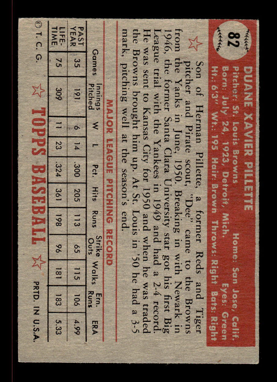 1952 Topps #82 Duane Pillette St. Louis Browns Crease Free EX HOF-10006708