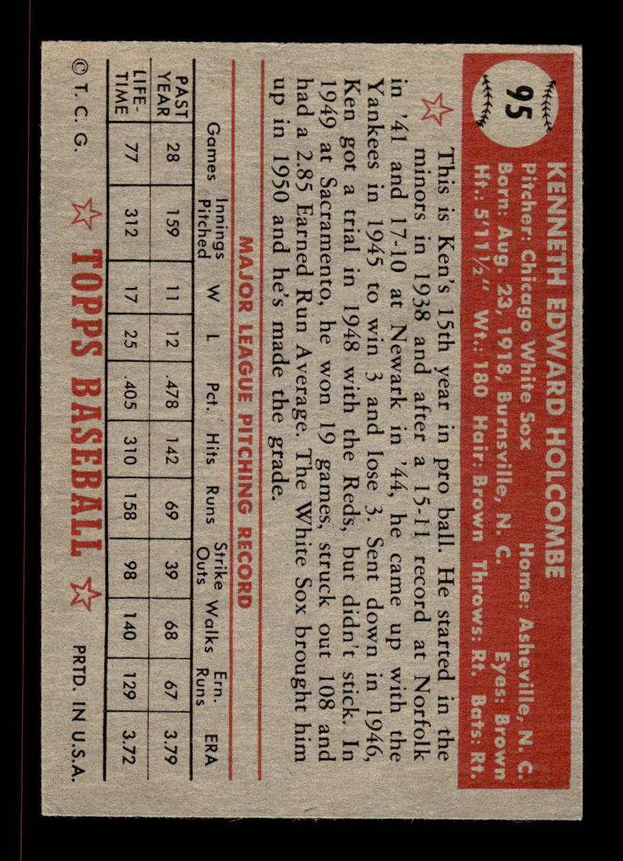 1952 Topps #95 Ken Holcombe Chicago White Sox Crease Free EX HOF-10006721