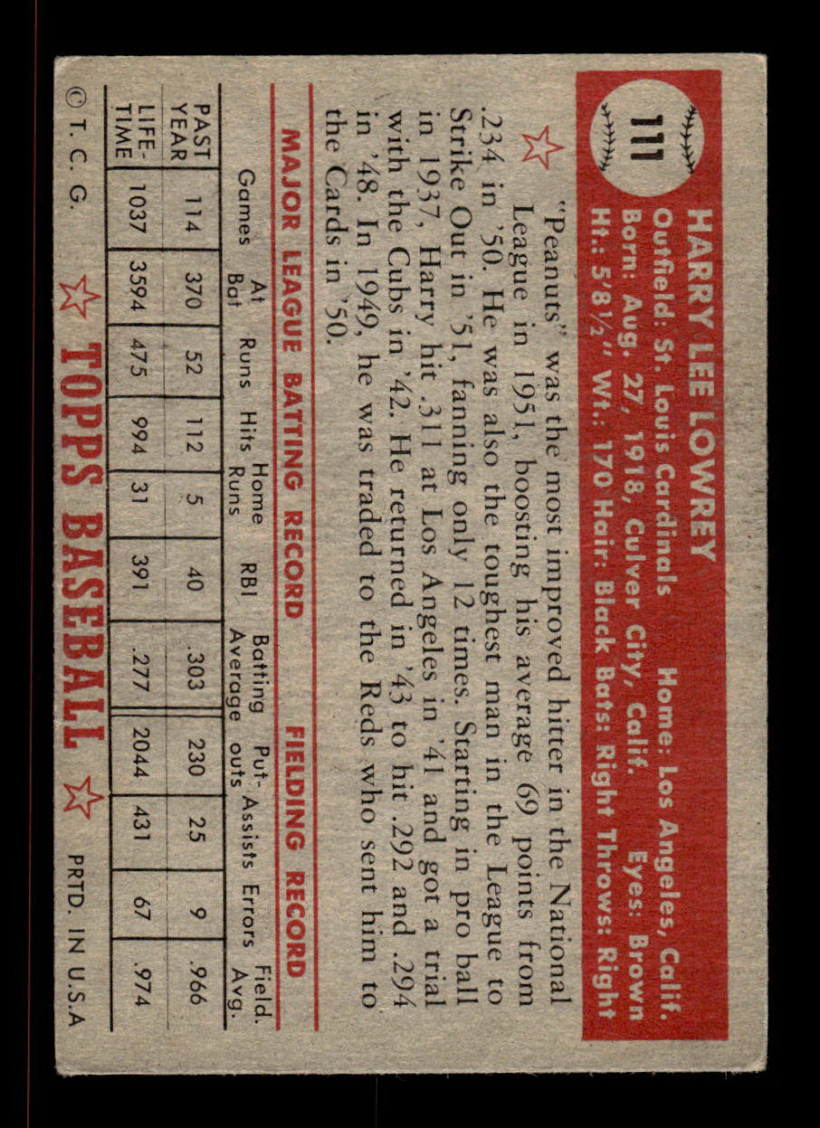 1952 Topps #111 Peanuts Lowrey St. Louis Cardinals VGEX HOF-10006737